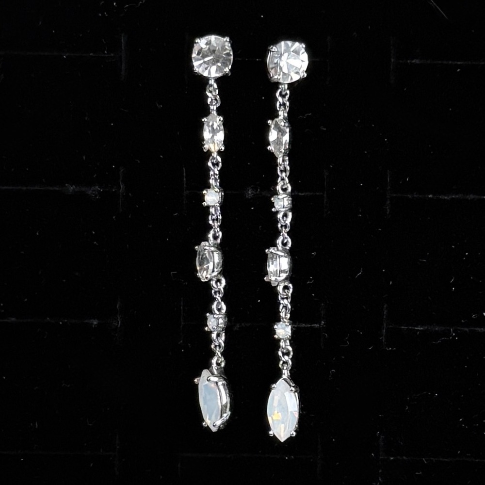 Vintage Marchesa Poppy Linear Drop Silvertone Pierced Earrings